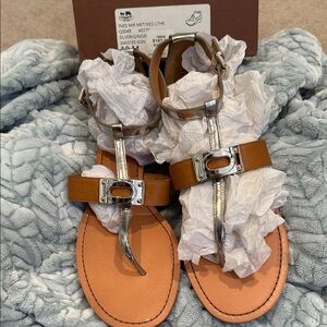 Coach Silver and Tan Sandals
